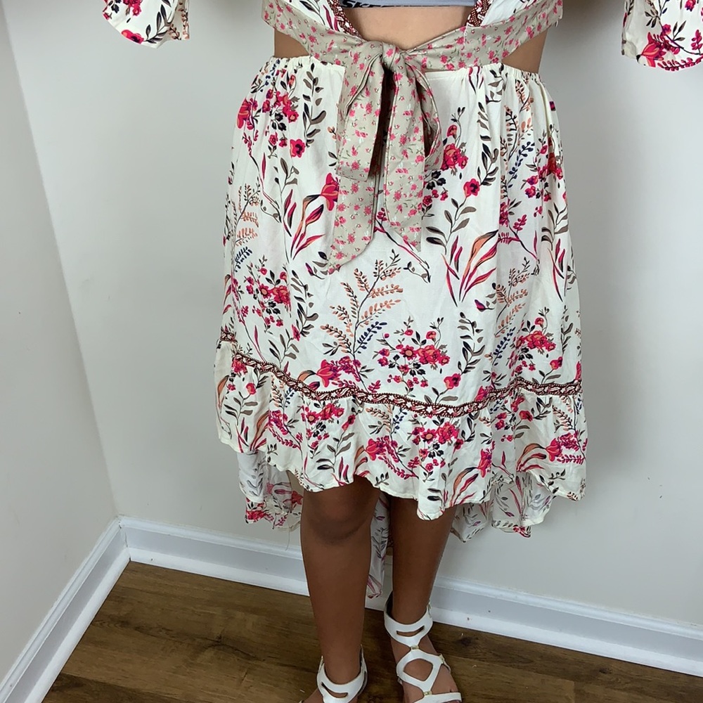 Floral Plunging Front Tie High Low Dress Size S - Picture 8 of 13